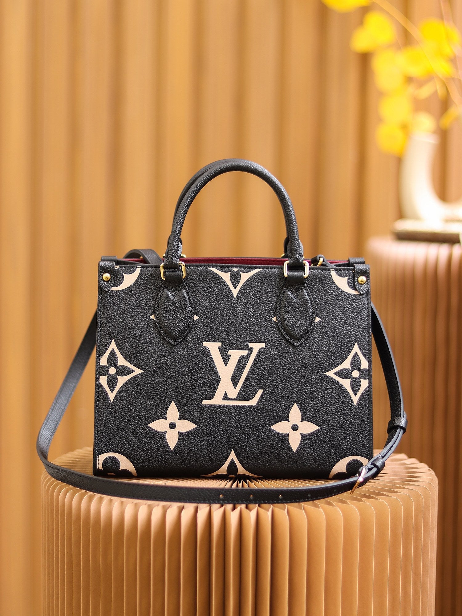 Louis Vuitton OnTheGo PM Bag Black/Beige with Gold Hardware