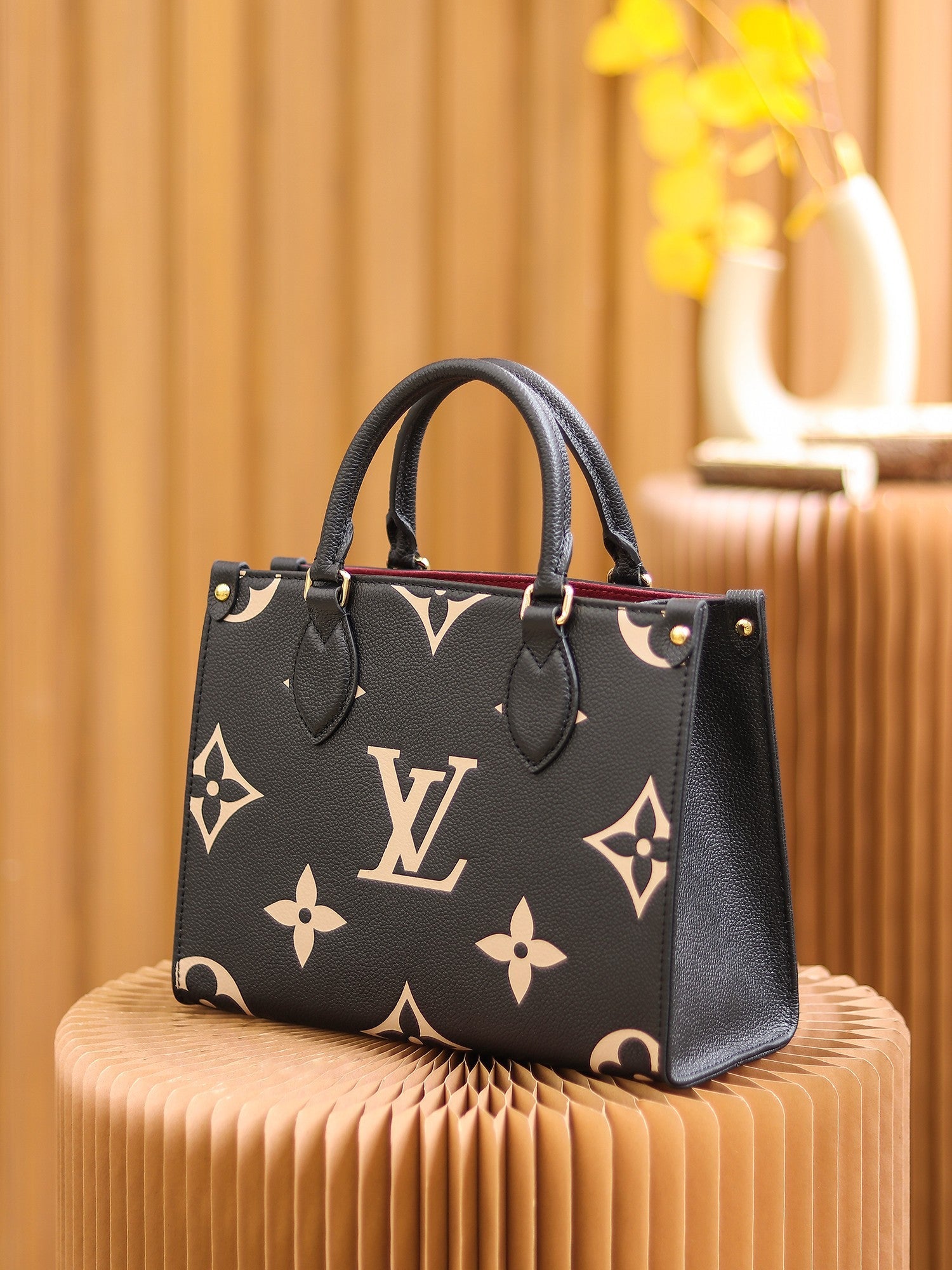 Louis Vuitton OnTheGo PM Bag Black/Beige with Gold Hardware