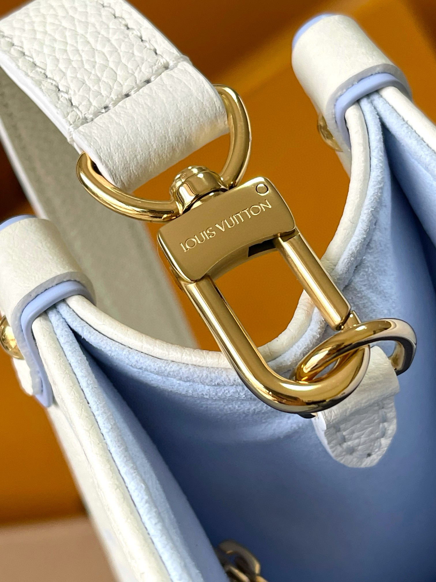 Louis Vuitton OnTheGo PM Bag Latte/Blue with Gold Hardware