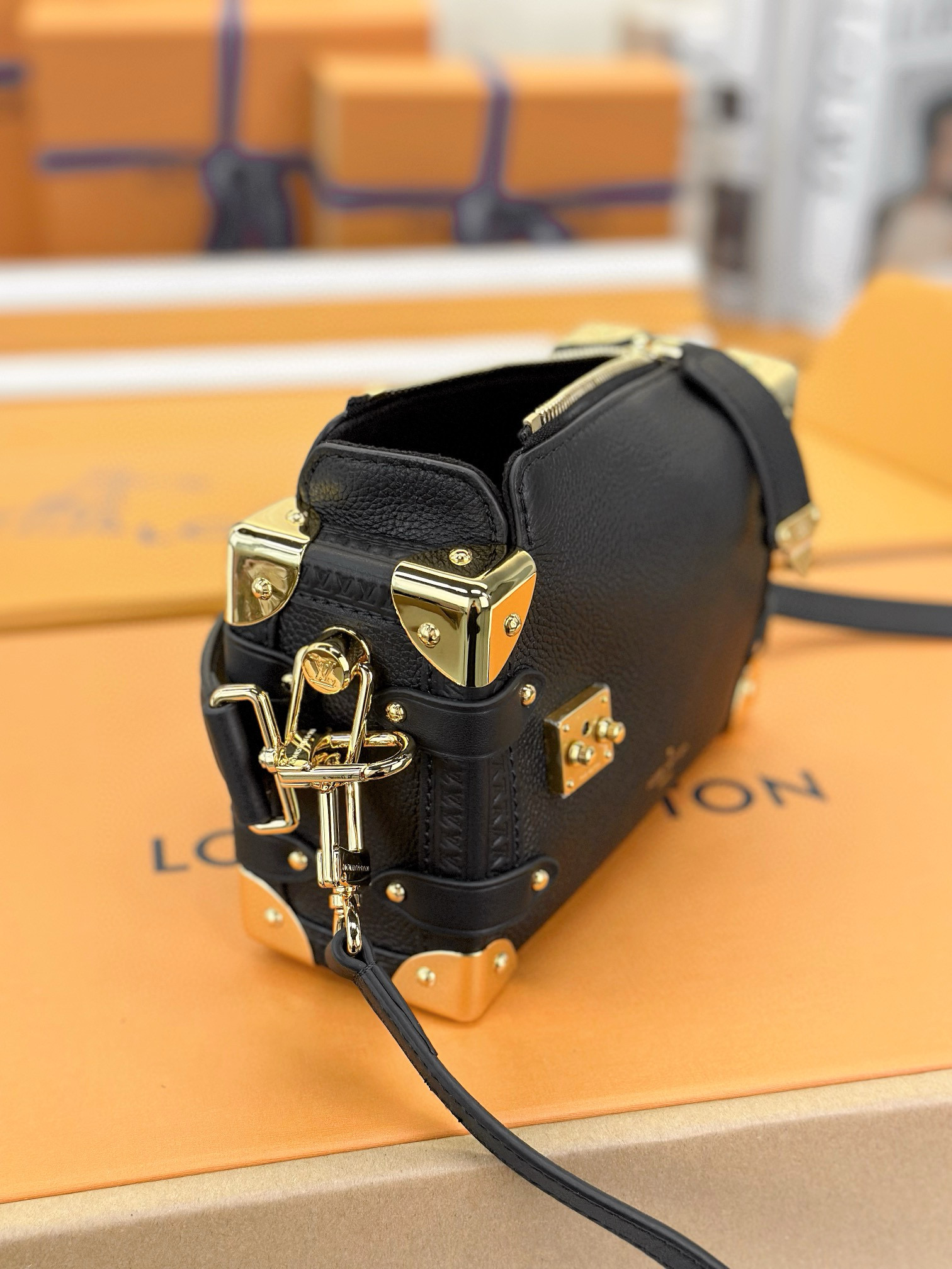 Louis Vuitton Side Trunk PM Bag Black with Gold Hardware