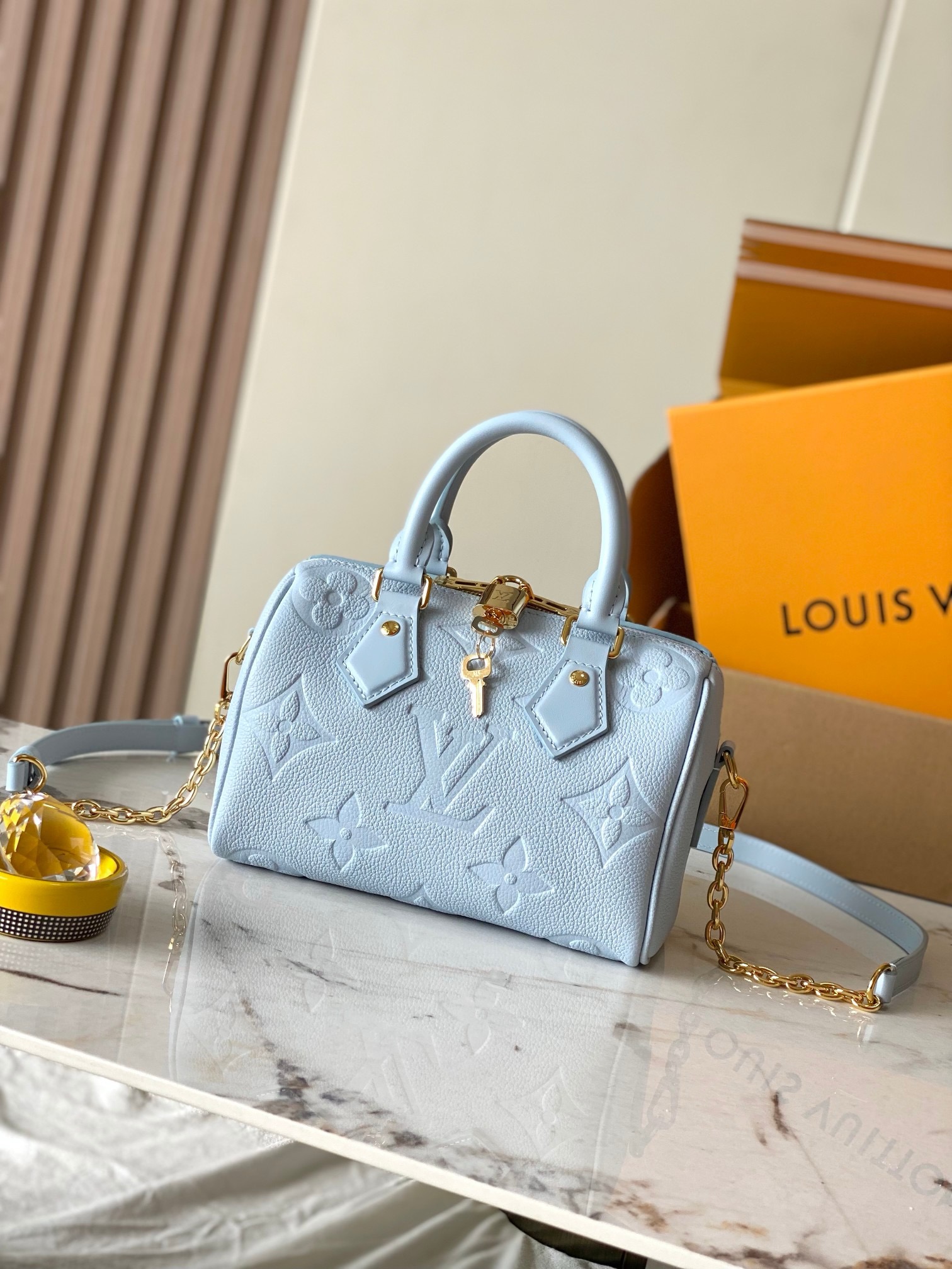 Louis Vuitton Speedy Bandoulière 20 Bag Light Blue with Gold Hardware