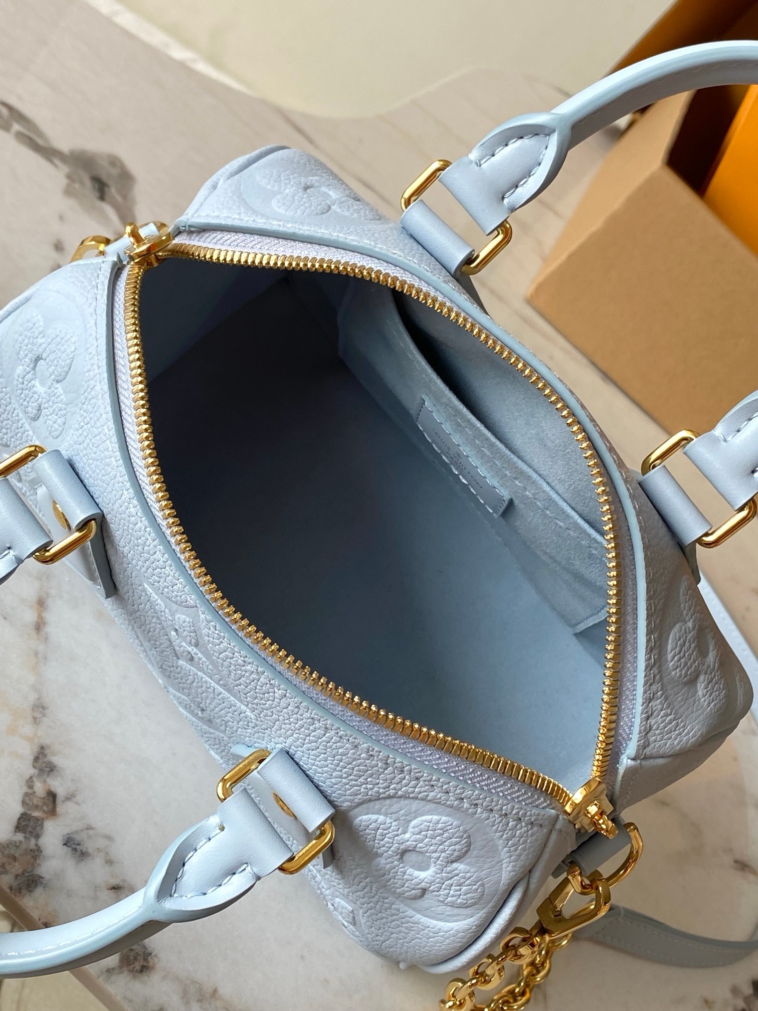 Louis Vuitton Speedy Bandoulière 20 Bag Light Blue with Gold Hardware