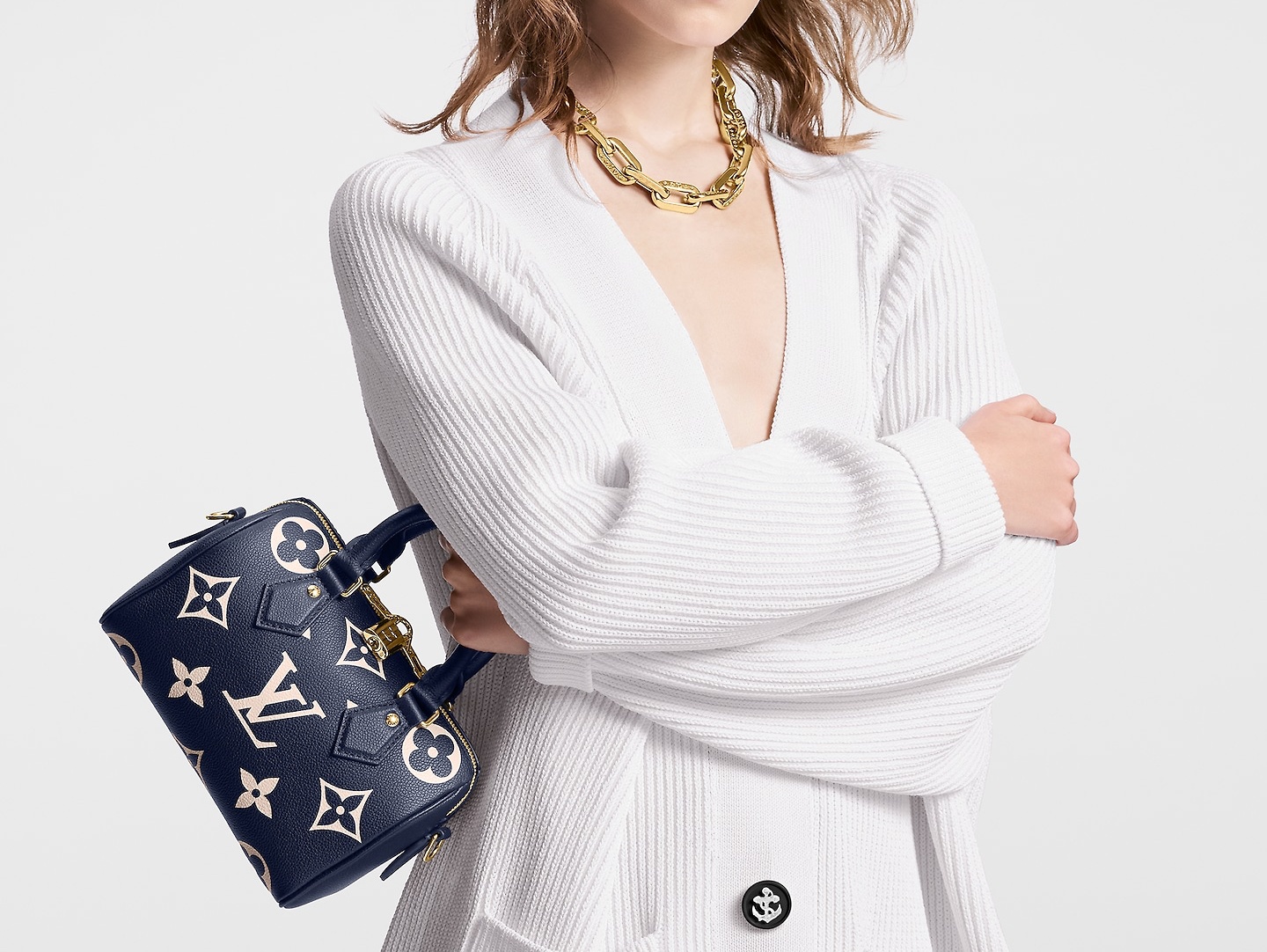 Louis Vuitton Speedy Bandoulière 20 Bag Navy/Cream with Gold Hardware