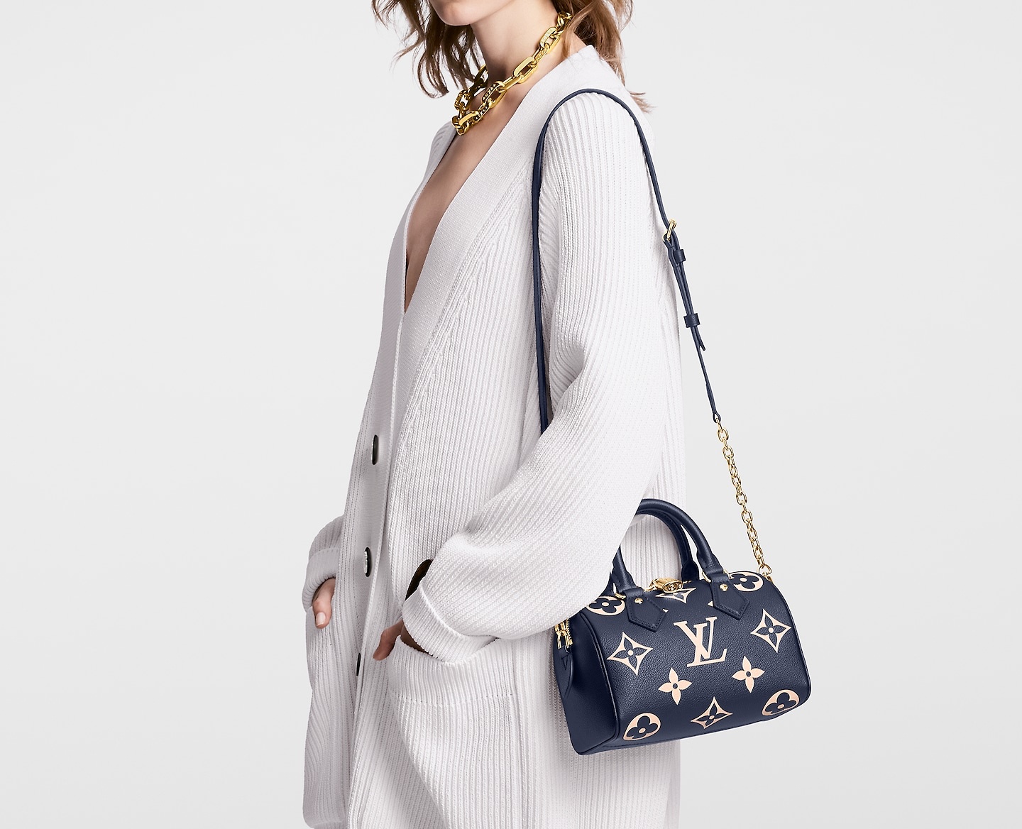 Louis Vuitton Speedy Bandoulière 20 Bag Navy/Cream with Gold Hardware