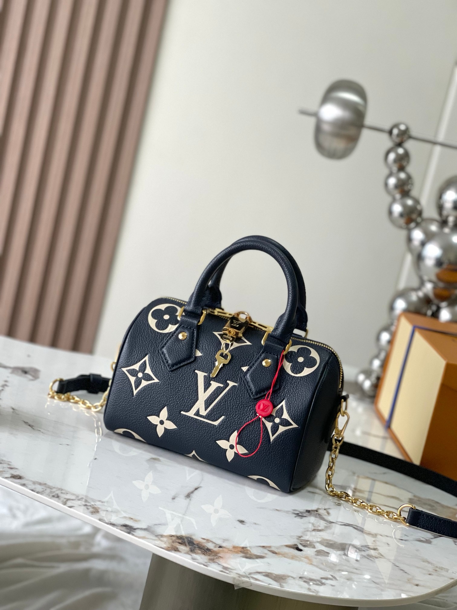 Louis Vuitton Speedy Bandoulière 20 Bag Navy/Cream with Gold Hardware