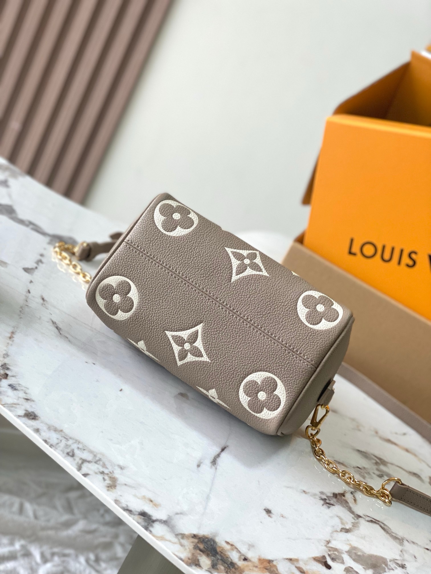 Louis Vuitton Speedy Bandoulière 20 Bag Tourterelle Gray/Cream with Gold Hardware