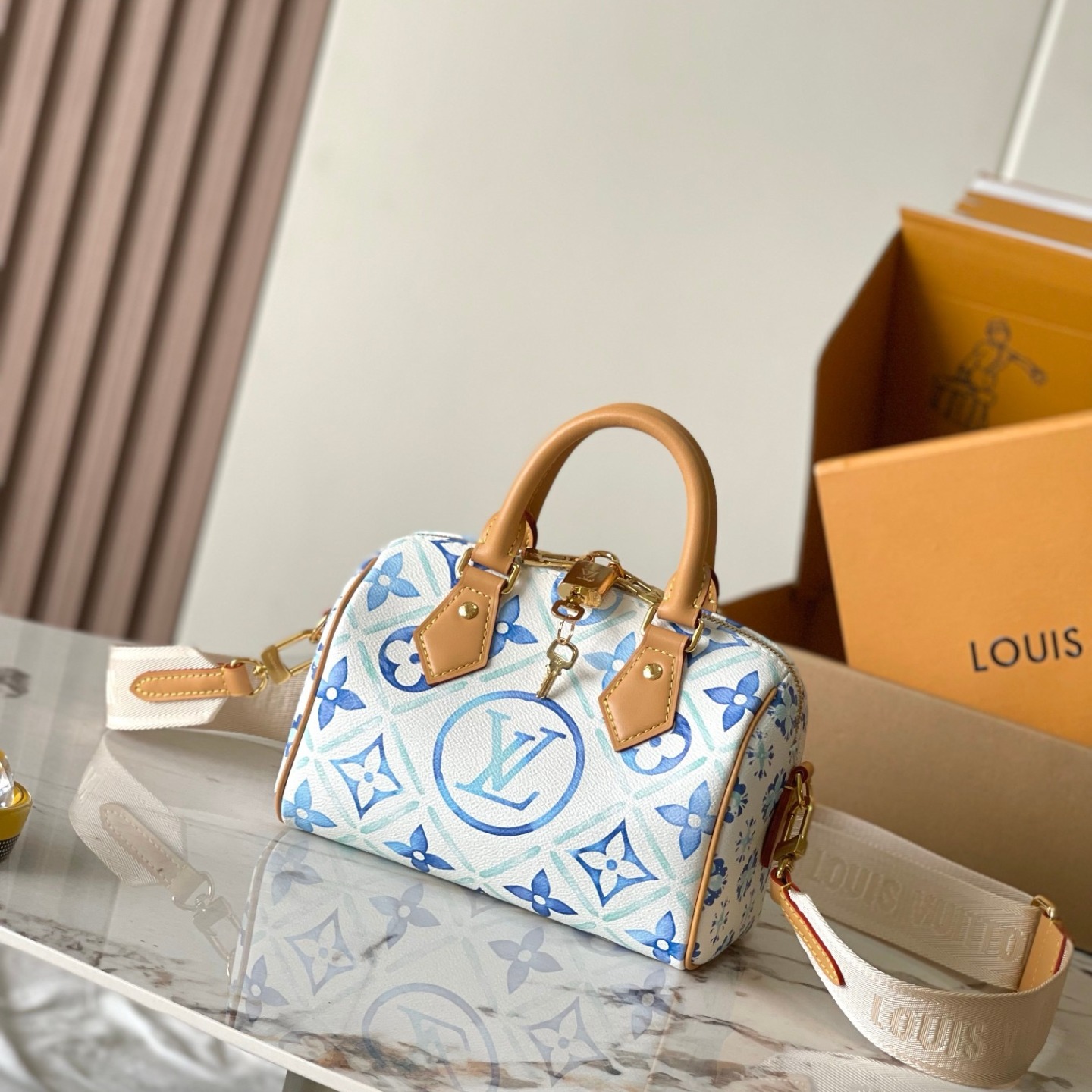 Louis Vuitton Speedy Bandoulière 20 Bag Monogram Blue with Gold Hardware