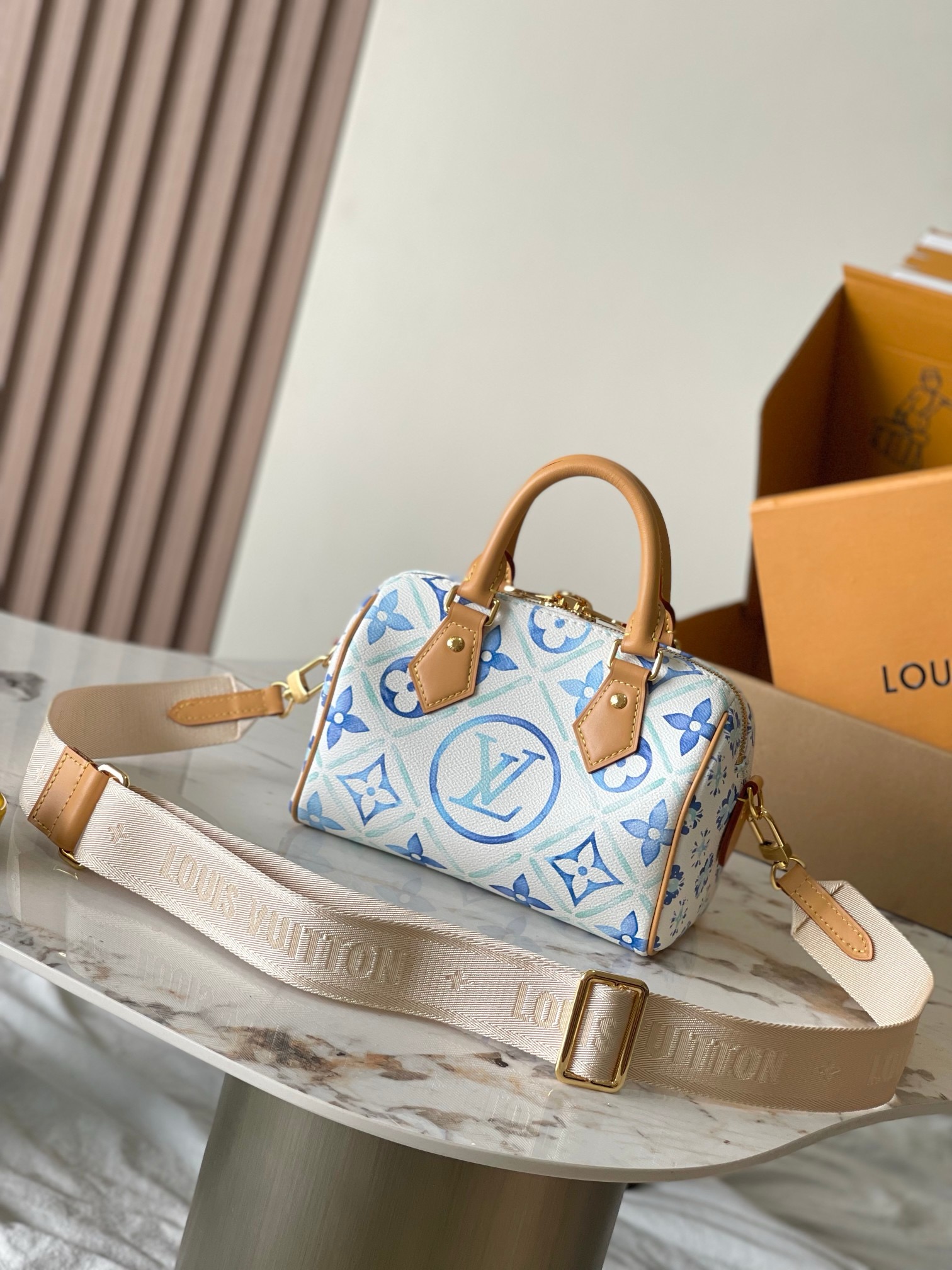 Louis Vuitton Speedy Bandoulière 20 Bag Monogram Blue with Gold Hardware