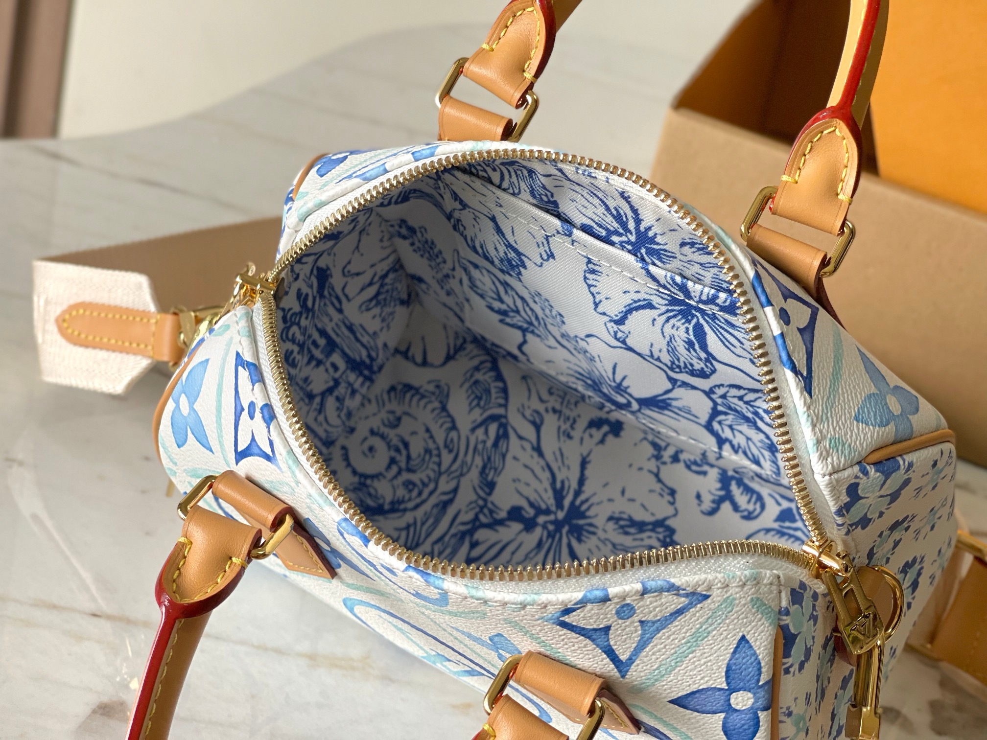 Louis Vuitton Speedy Bandoulière 20 Bag Monogram Blue with Gold Hardware