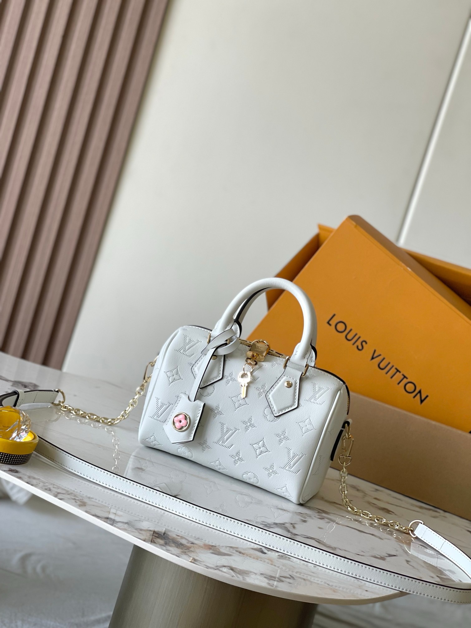 Louis Vuitton Speedy Bandoulière 20 Bag White with Gold Hardware